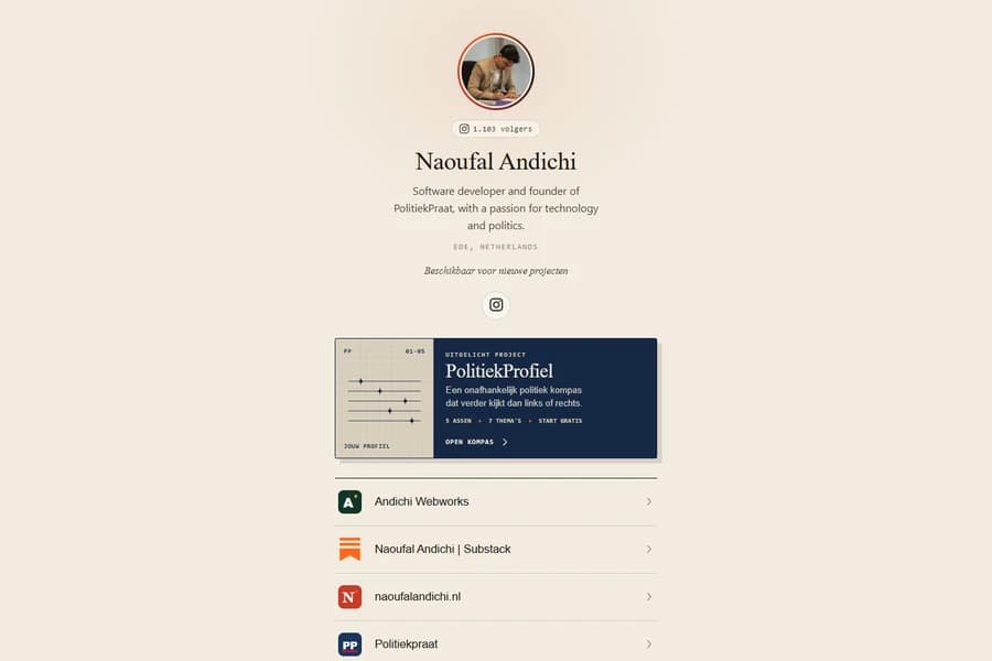 Link in bio hub website